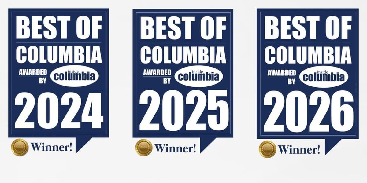 Best of Columbia winner badges for 2024, 2025 and 2026 awarded to Buchroeders Jewelers